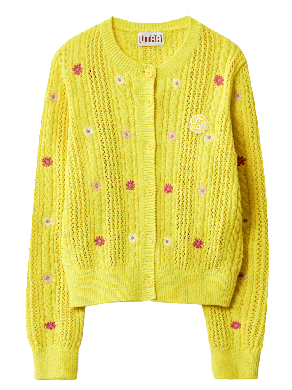 UTAA Dot Flower Cable Knit Cardigan : Women&#039;s Yellow (UB3KCF426YE)
