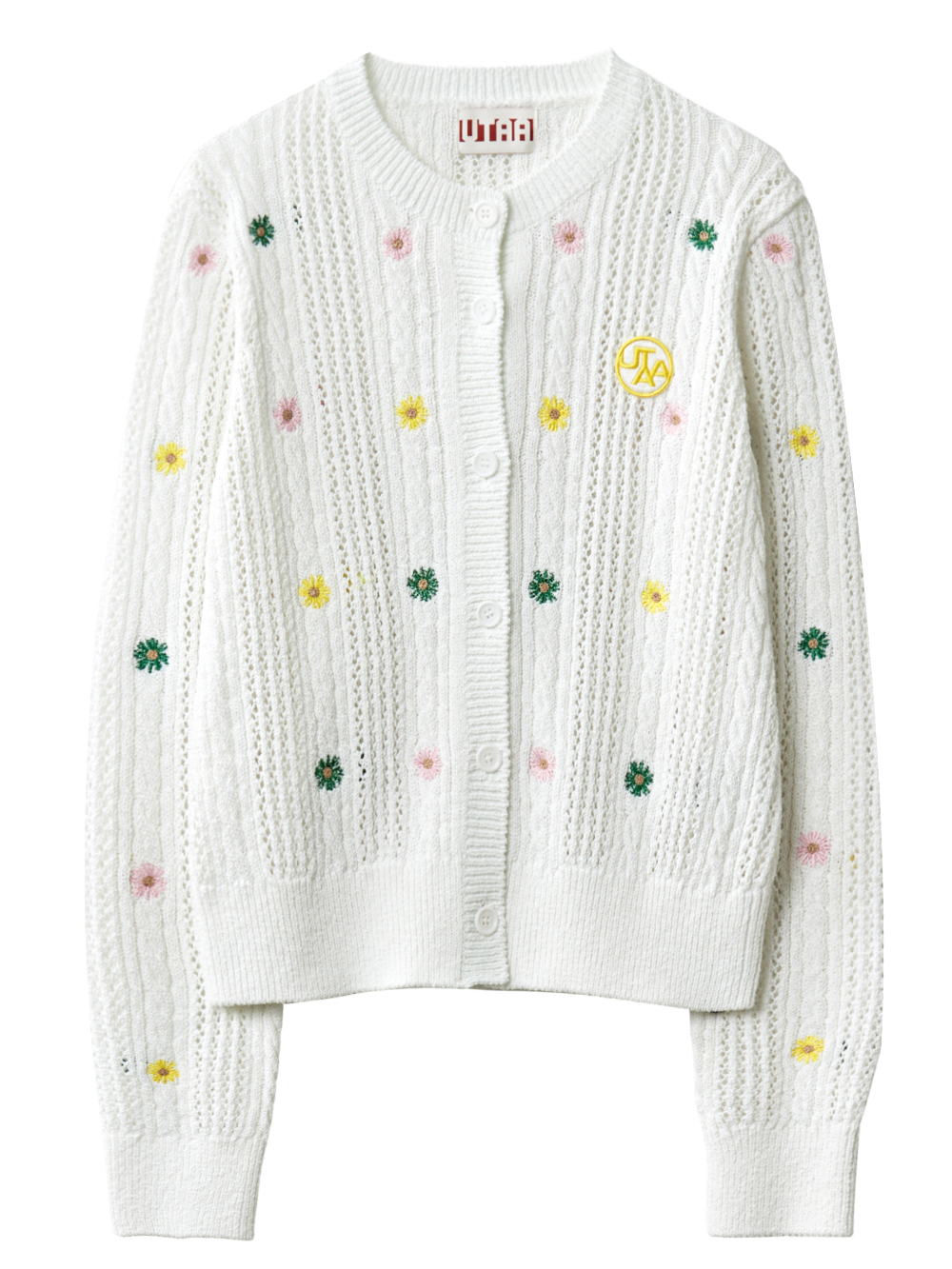 UTAA Dot Flower Cable Knit Cardigan : Women&#039;s White (UB3KCF426WH)