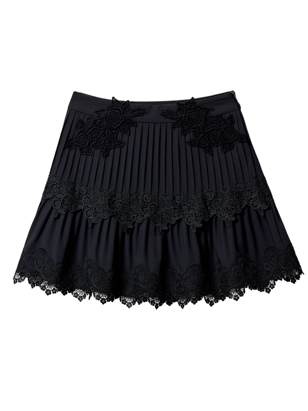 UTAA Lace Mix Half Pleats Skirt : Black (UA3SKF751BK)