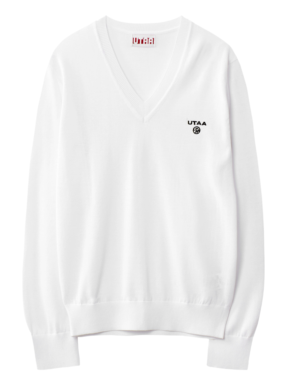 UTAA Logo Stamp V-neck Knit : Women&#039;s White (UB3KTF401WH)