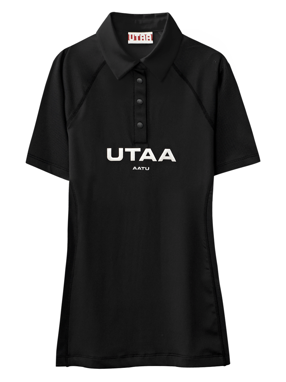 UTAA Reflected Logo Mesh Raglan Polo T-Shirts : Women&#039;s Black (UB3TSF460BK)