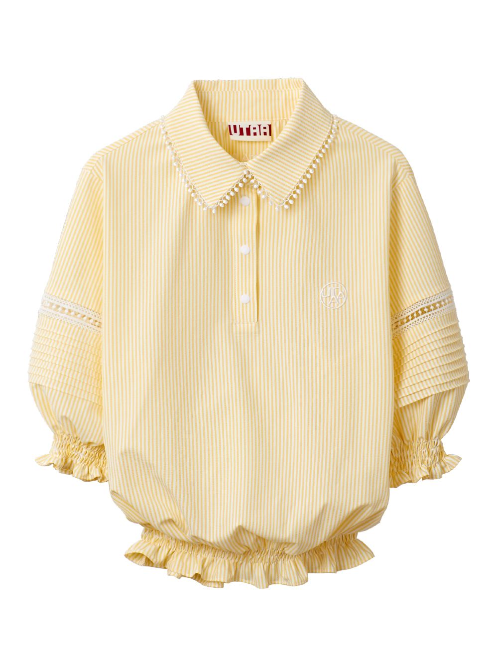 UTAA Lace Stripe Shirring Blouse : Yellow (UB3STF407YE)