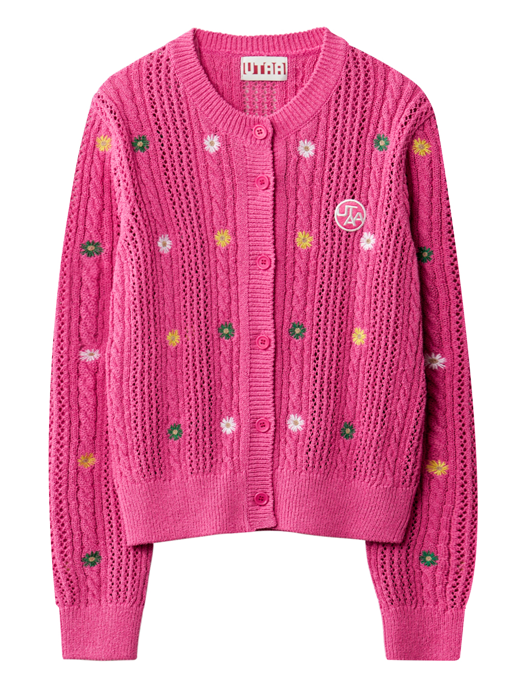 UTAA Dot Flower Cable Knit Cardigan : Women&#039;s Pink (UB3KCF426PK)