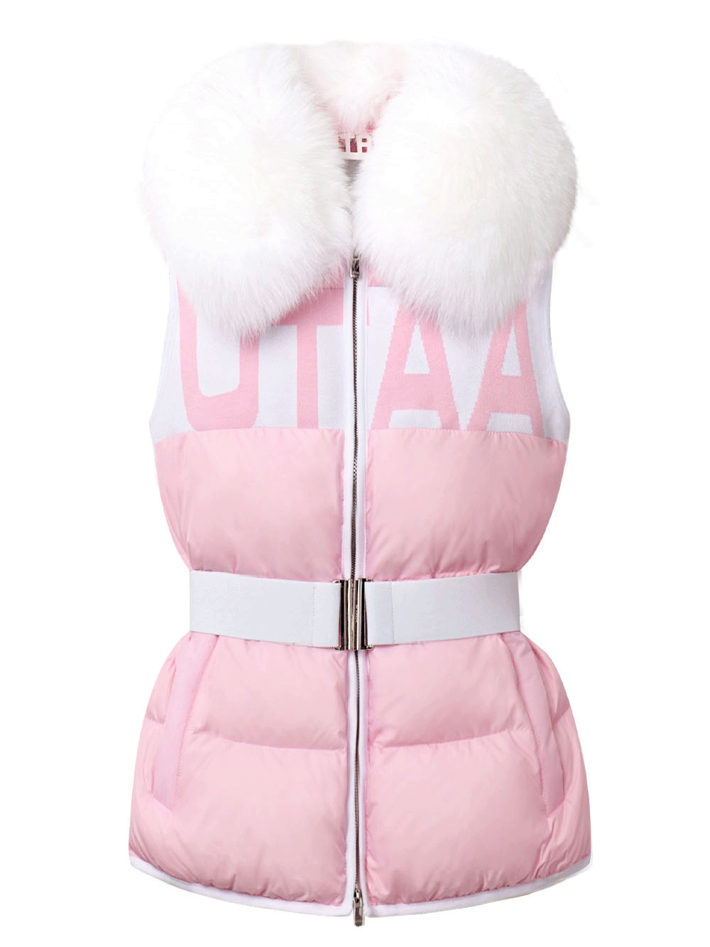 UTAA Logo Knit Fox Fur Down Vest : Light Pink (UB4DVF746LP)