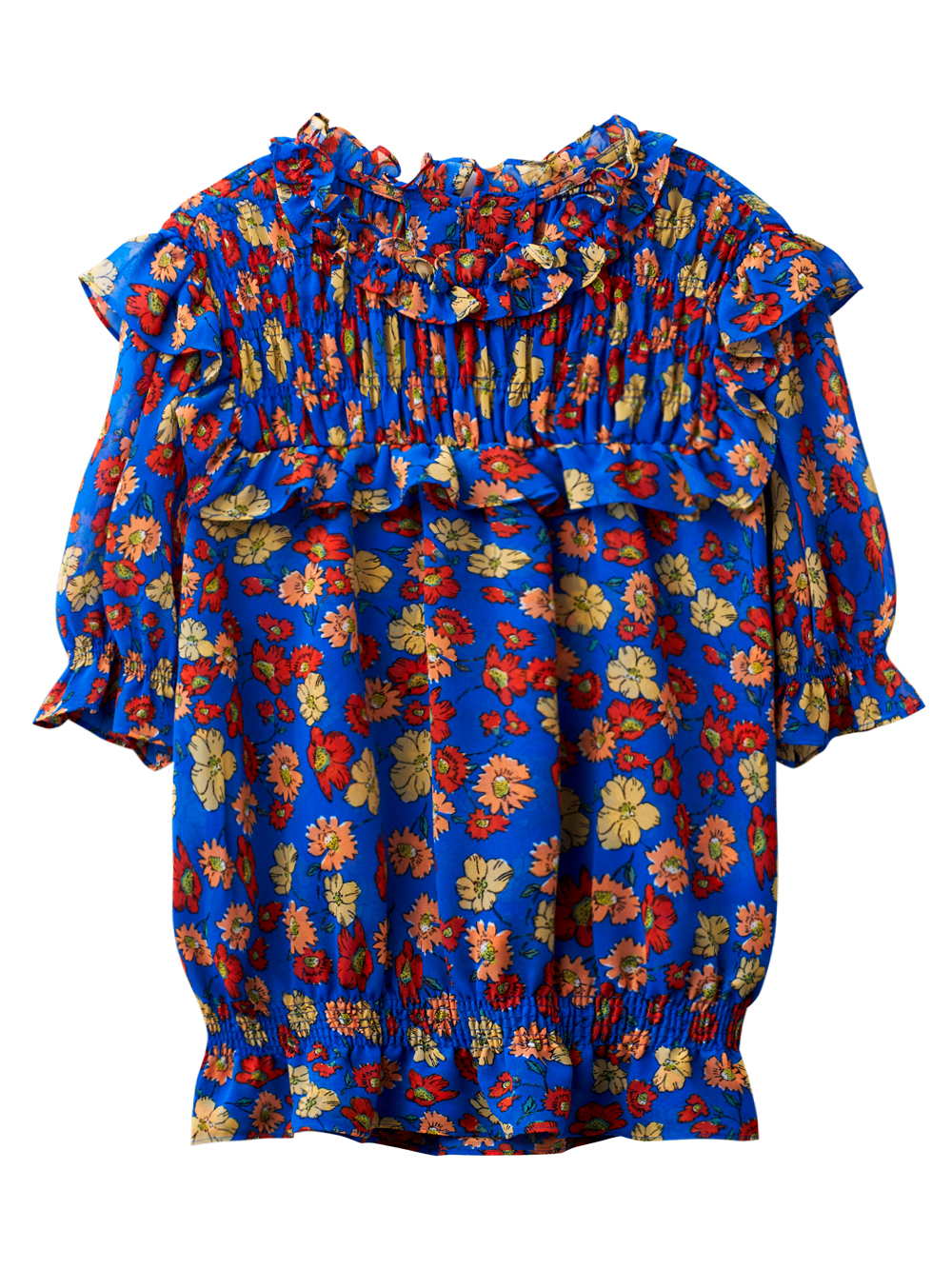 UTAA Color Pop Flower shirring Blouse : Women&#039;s Blue (UC3TSF484BL)